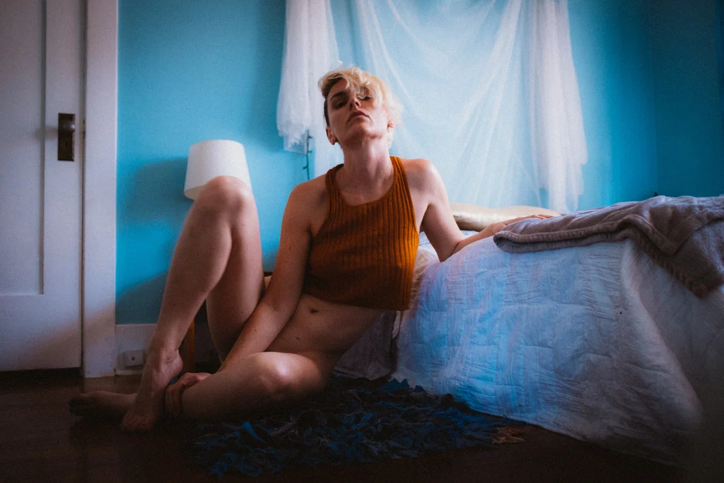 Morning portrait in a blue-lit room